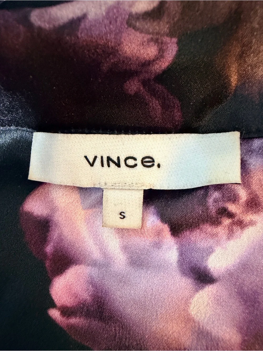 Vince Night Garden 100% Silk Popover Blouse Purple Floral Lapel Collar Size SM